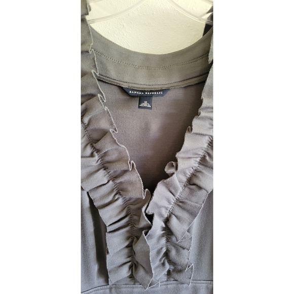 Banana Republic Knit Ruffle V-Neck Sheath Dress Grey Olive 10 - Picture 4 of 11